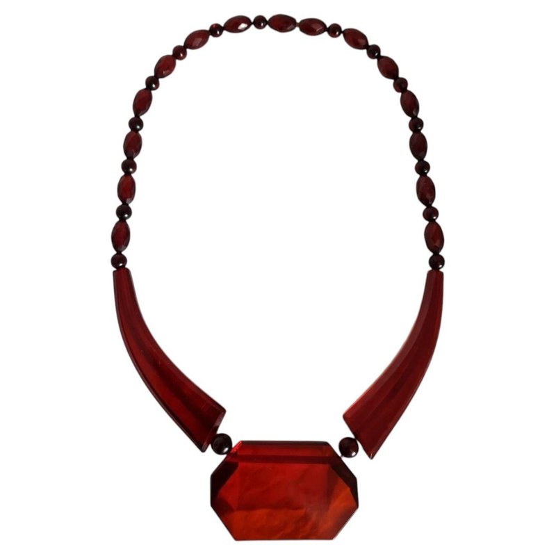 Antique Art Deco Cherry Amber Bakelite Bead Necklace, 1920 for sale at ...