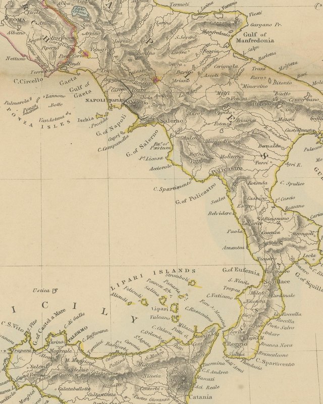 Italy Map Colored In Antique Map of Italy Before Unification, 1858 for sale at Pamono