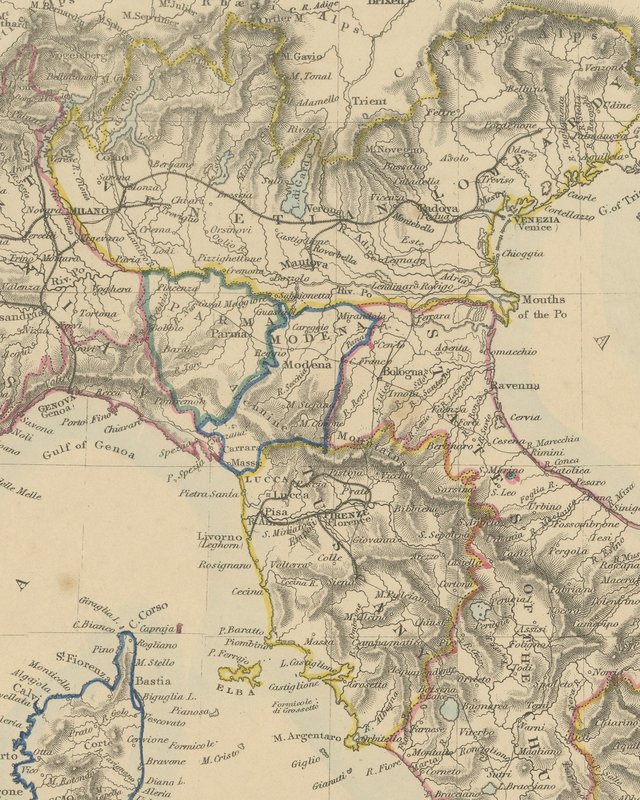 Italy Map Colored In Antique Map of Italy Before Unification, 1858 for sale at Pamono
