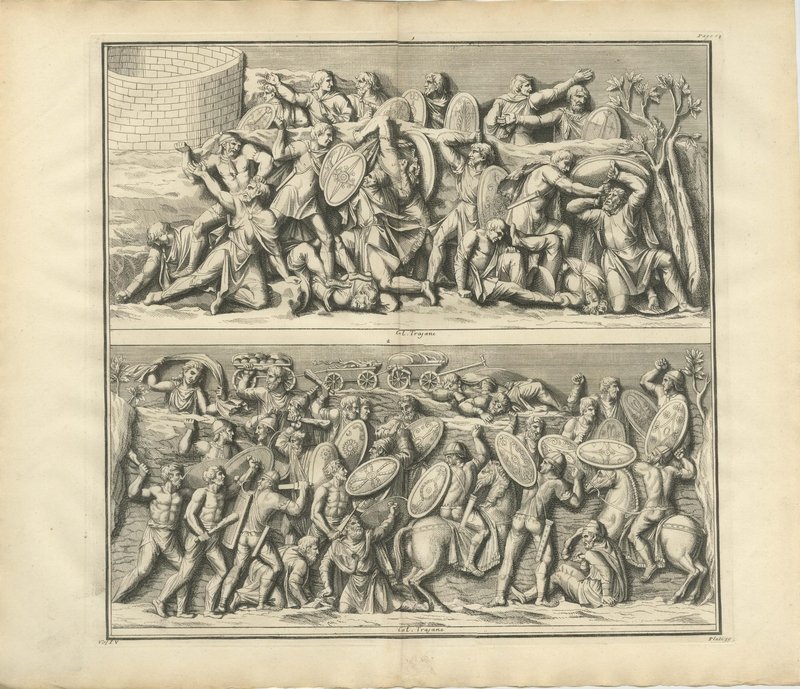 Coloum Rome Montfaucon, Roman Battle Scenes Beside a Round Tower, Trajans Column ...