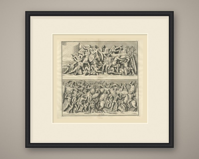 Small Roman Column Montfaucon, Roman Battle Scenes Beside a Round Tower, Trajans Column ...