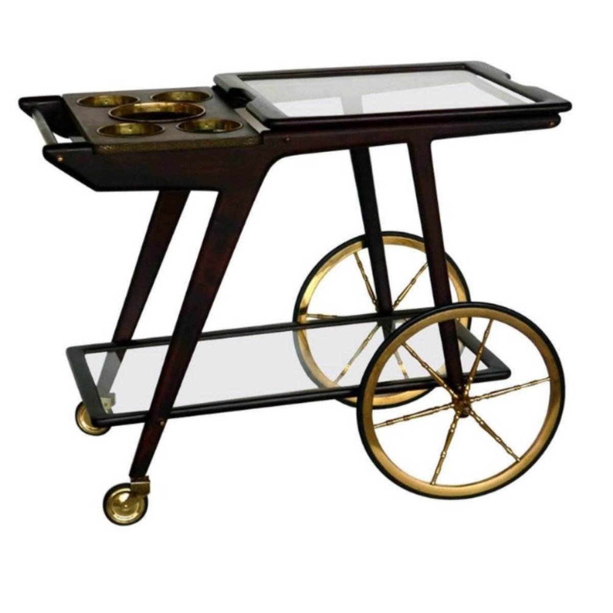 MidCentury Italian Brass & Rosewood Bar Cart by Cesare Lacca for sale