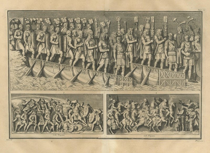 Coloum Rome Bernard de Montfaucon, Roman Army Crossing a Bridge of Boats, Trajan's ...
