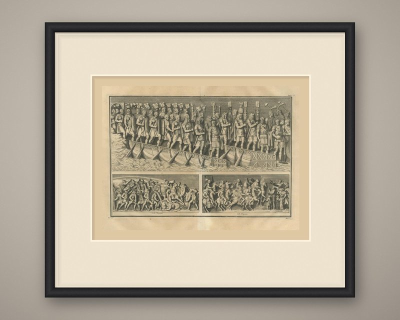 Coloum Rome Bernard de Montfaucon, Roman Army Crossing a Bridge of Boats, Trajan's ...