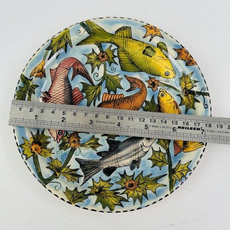 Hand-Painted Ceramic Plate with Fish from Water Berry, Zimbabwe, 1997 ...