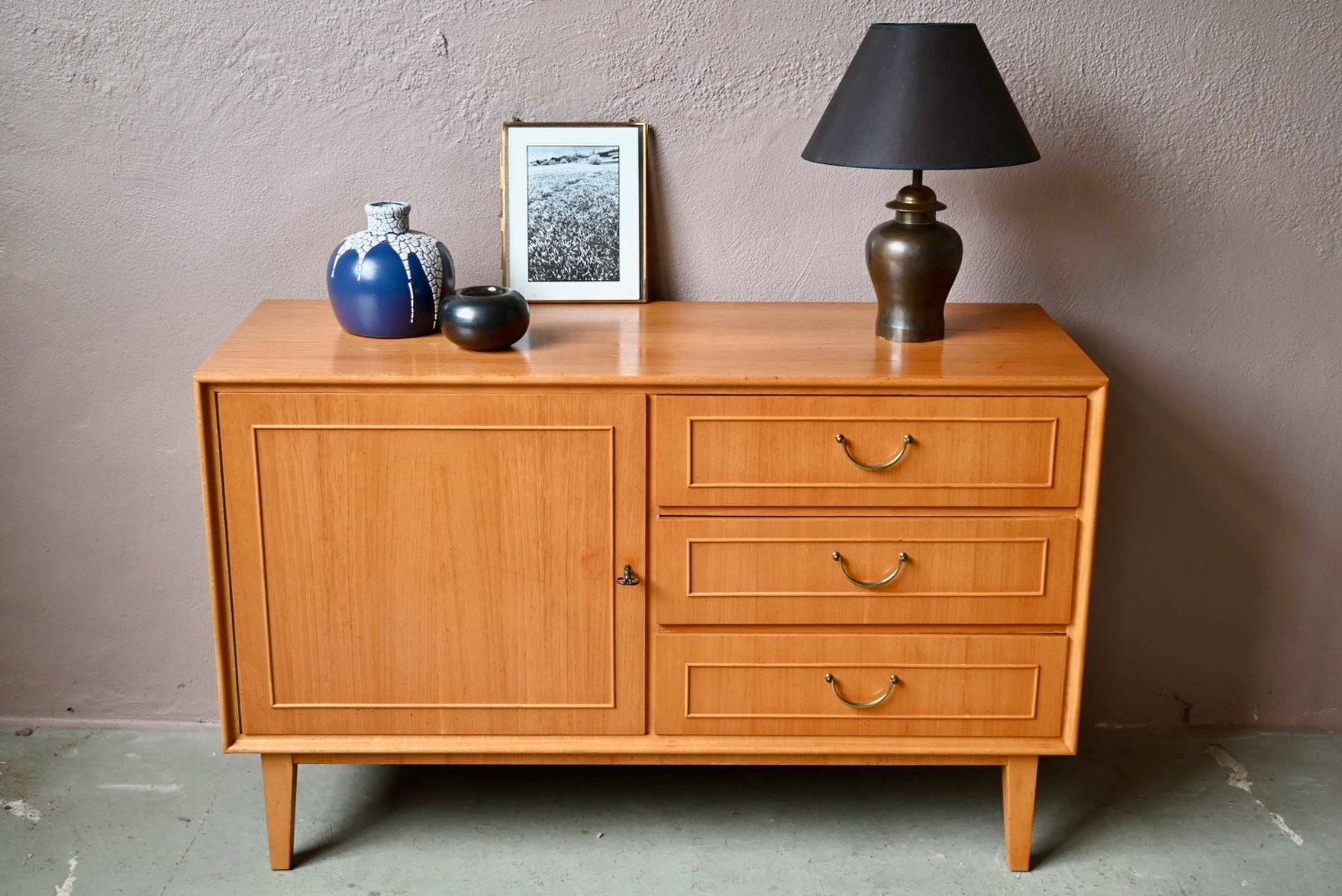 Small Vintage Scandinavian Sideboard in Light Oak, 1960s for sale at Pamono