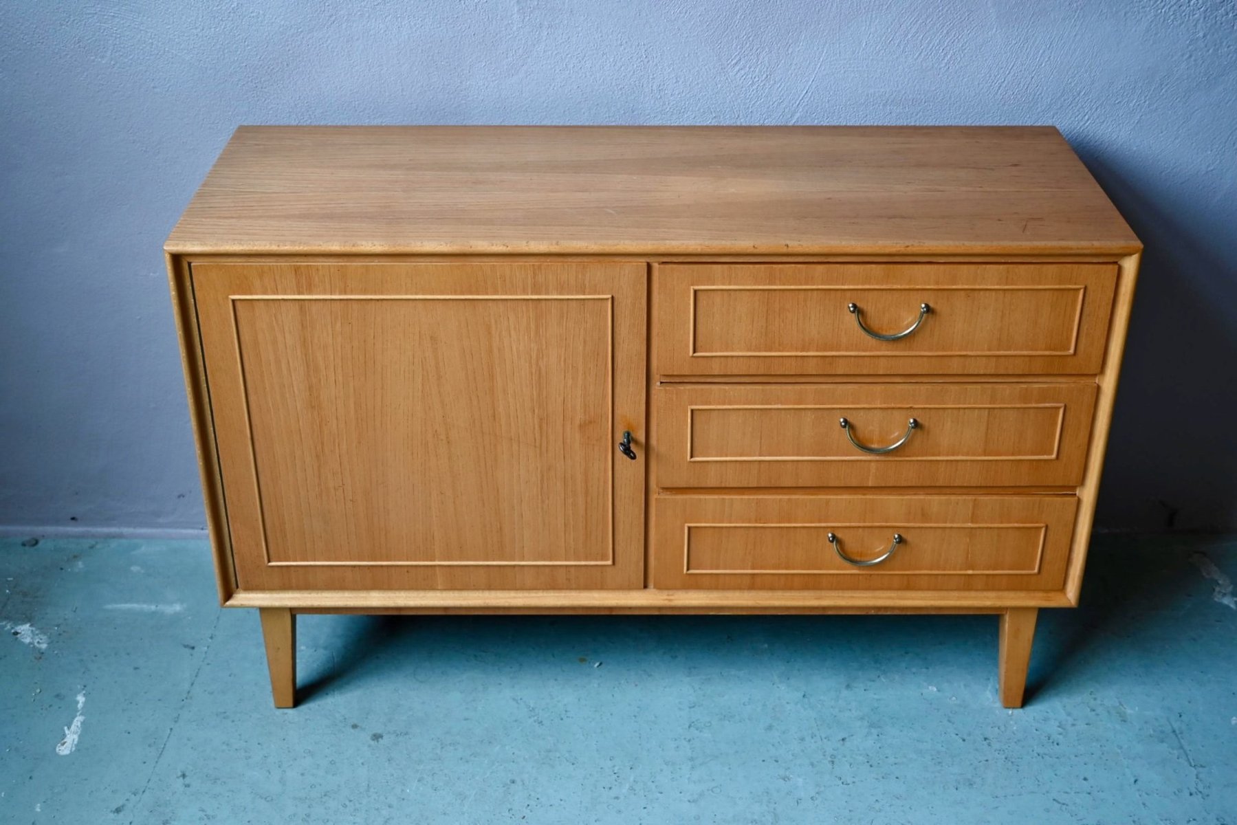 Small Vintage Scandinavian Sideboard in Light Oak, 1960s for sale at Pamono