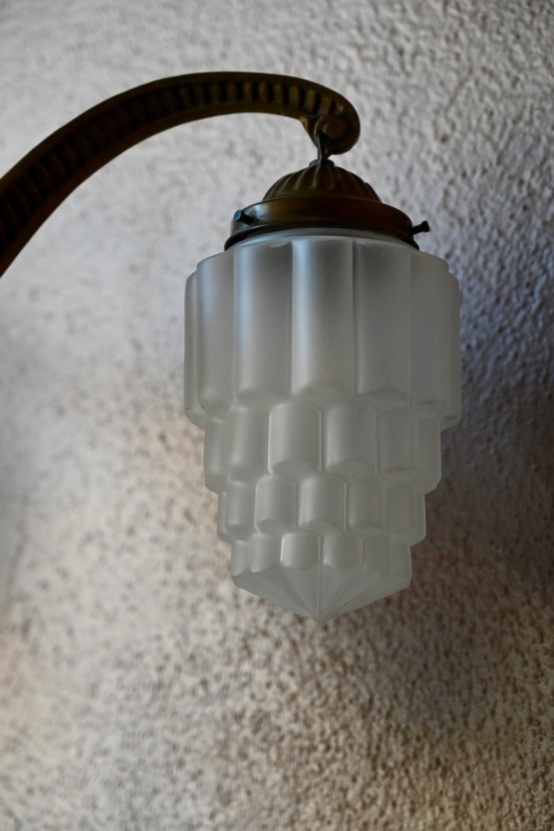 Art Deco Brass and Frosted Pressed Glass Chandelier, 1920s for sale at ...