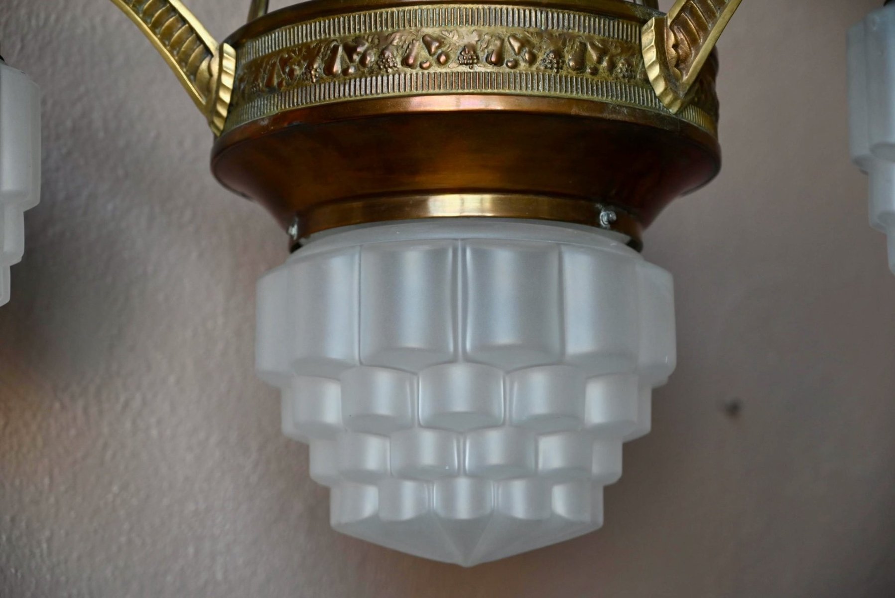 Art Deco Brass and Frosted Pressed Glass Chandelier, 1920s for sale at ...