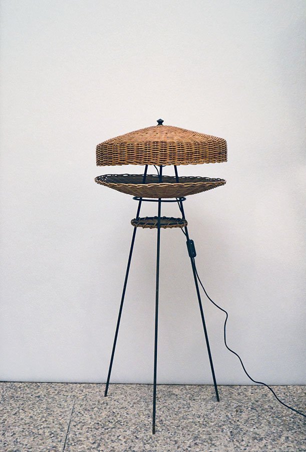 Italian Rattan Floor Lamp With Painted Metal Base 1950s