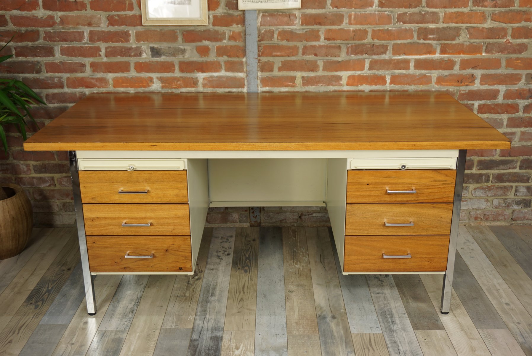 Mid Century Metal And Wood Executive Desk From Strafor 1950s For Mid Century Metal And Wood Executive Desk From Strafor 1950s