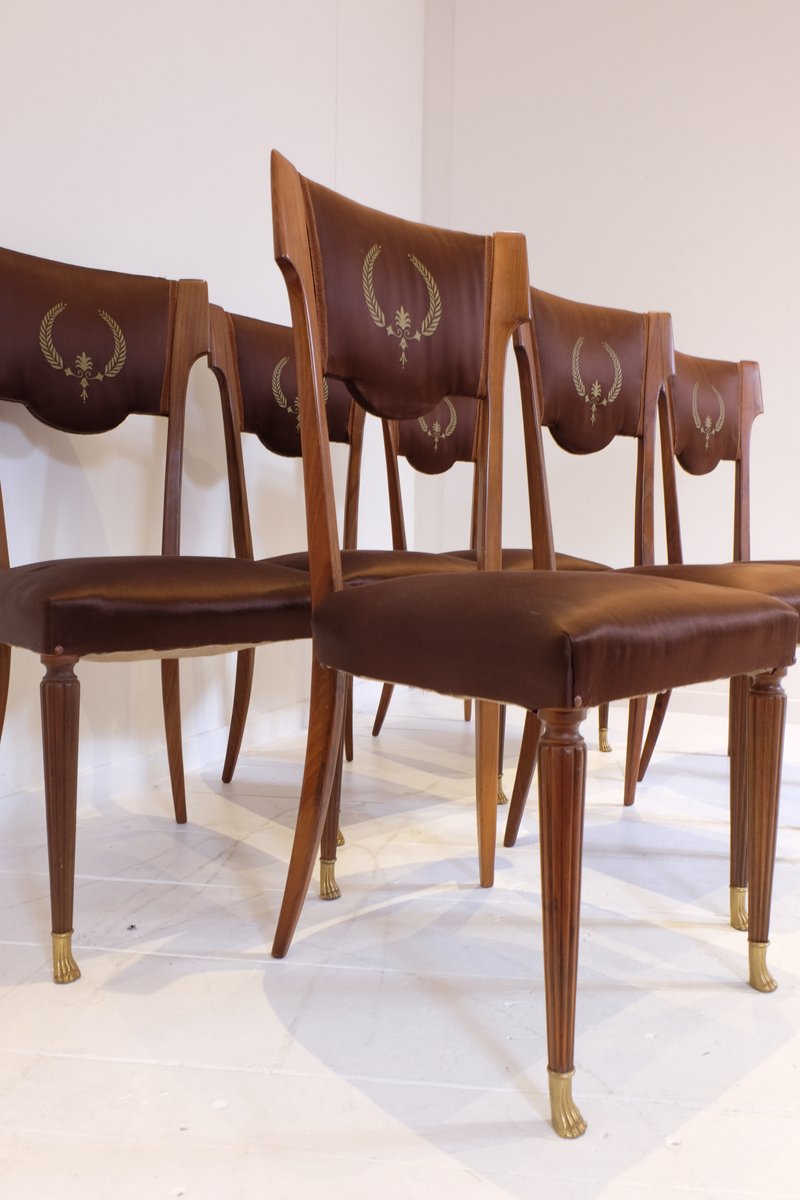 Sillas de comedor italianas vintage de nogal y bronce con tapicería ... Sillas de comedor italianas vintage de nogal y bronce con tapicería ...