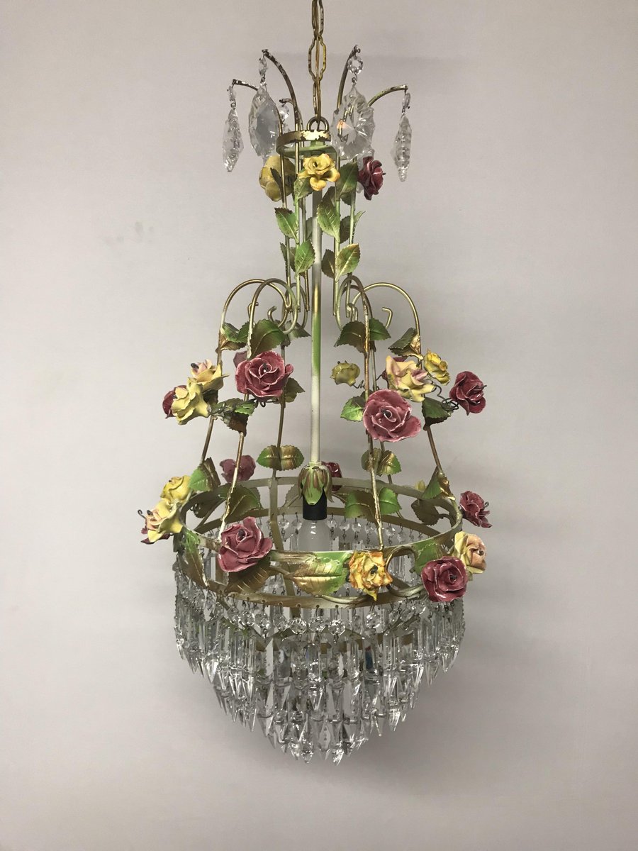 Vintage Italian Crystal Porcelain Flower Chandelier For At Pamono Vintage Italian Crystal Porcelain Flower Chandelier