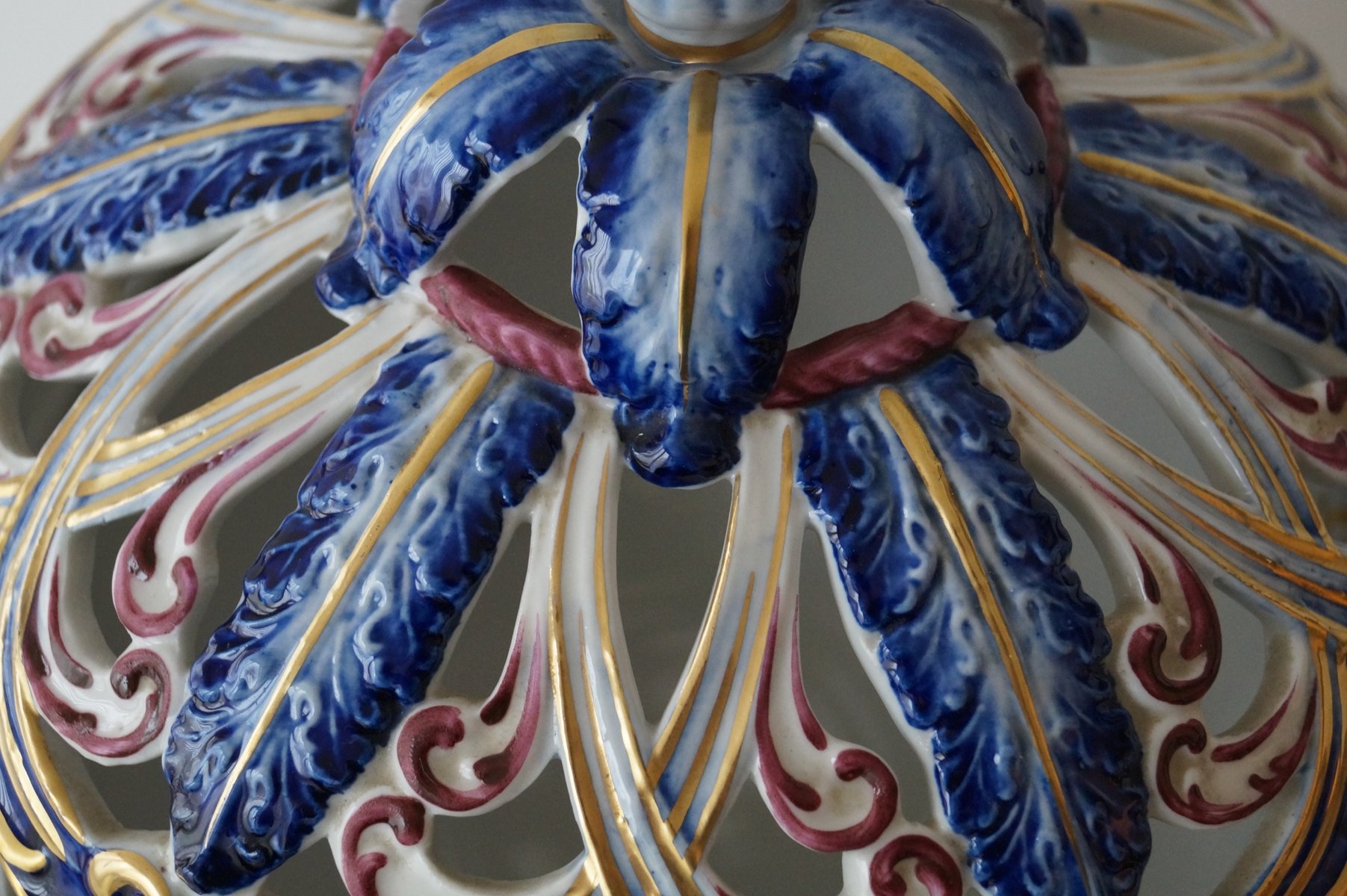 French HandPainted Porcelain Potpourri Bowl, 1950s for sale at Pamono