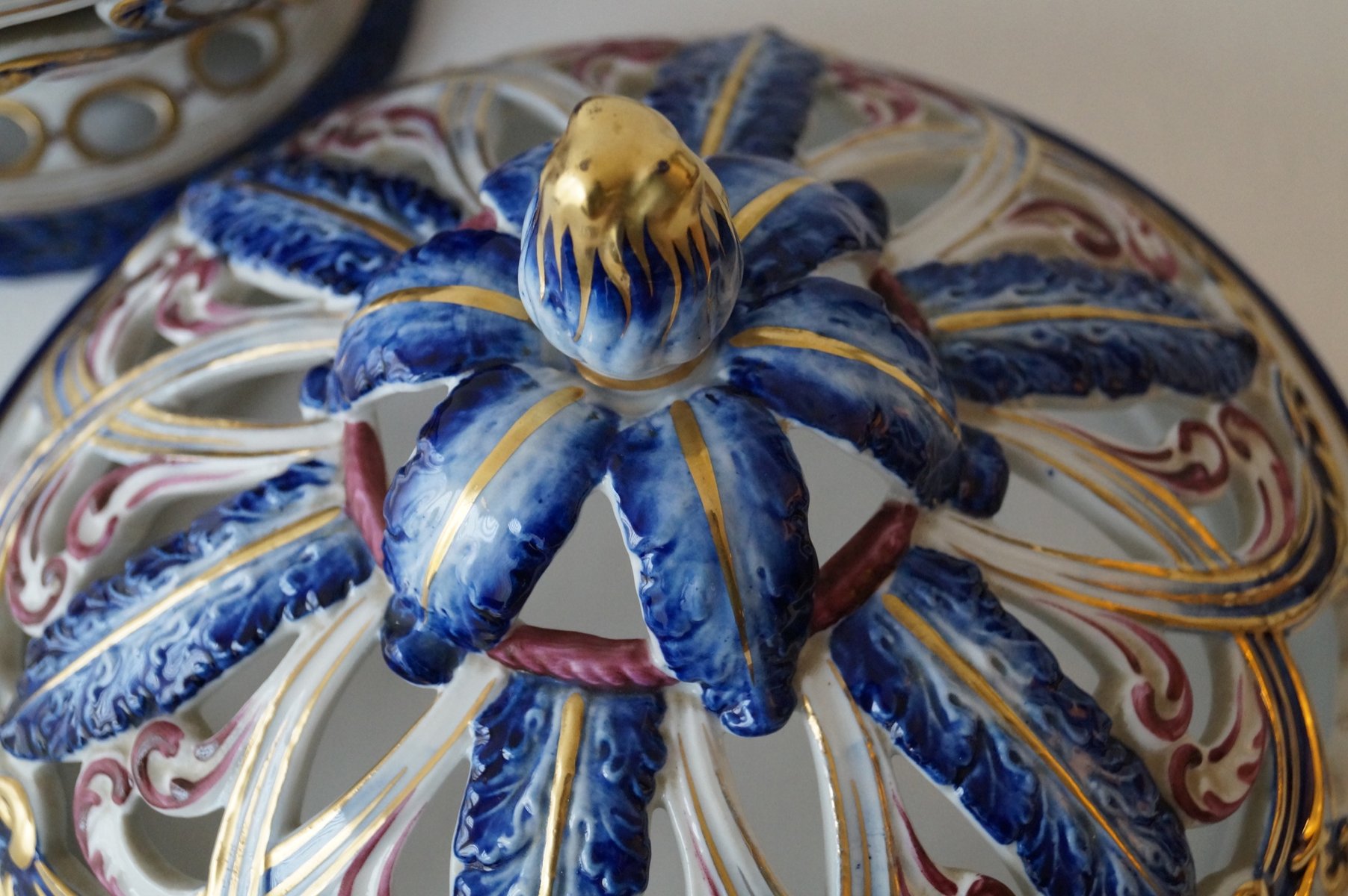 French HandPainted Porcelain Potpourri Bowl, 1950s for sale at Pamono