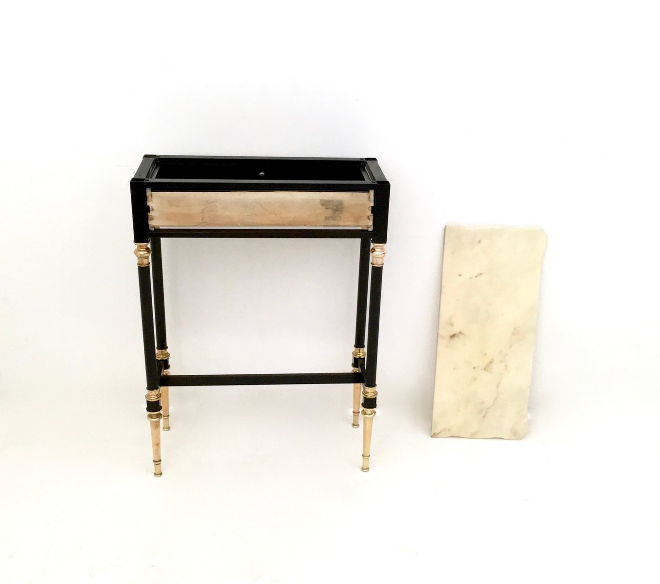 Wood Lacquered Console Table With Carrara Marble Top 1950s For Price Per Piece