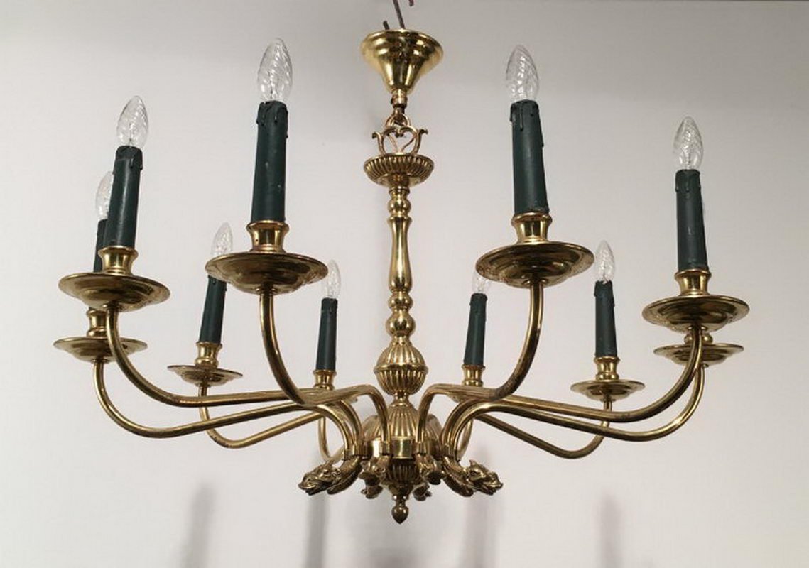 Large 10 Light Brass Chandeliers With Dolphins 1960s Set Of 2 For Large 10 Light Brass Chandeliers With Dolphins 1960s Set Of 2