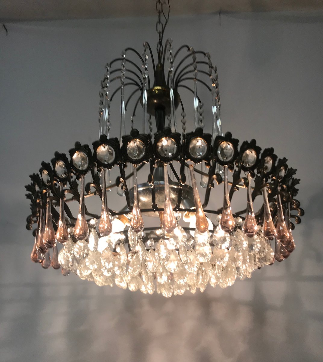 Vintage Italian Murano Glass Crystal Waterfall Chandelier For Vintage Italian Murano Glass Crystal Waterfall Chandelier