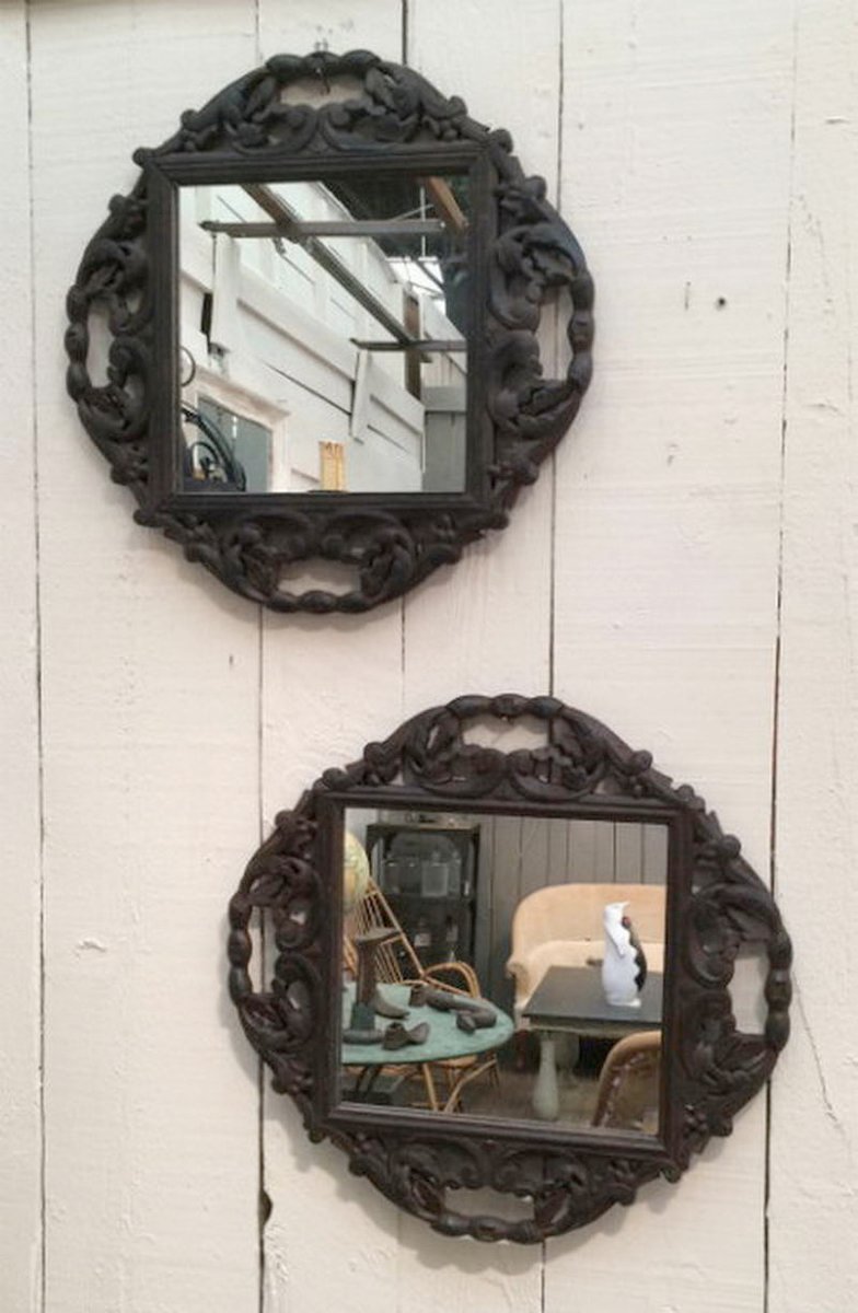 Antike Spiegel aus geschnitztem Holz, 2er Set bei Pamono kaufen