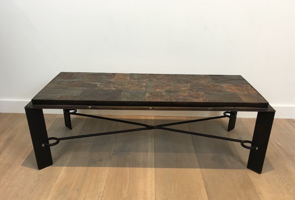 Steel And Iron Coffee Table With Lava Stone Top 1940s For At Steel And Iron Coffee Table With Lava Stone Top 1940s