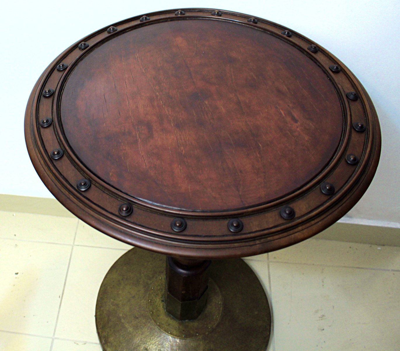 Antique Oak Side Table With Hammered Brass Foot From J Kohn For Antique Oak Side Table With Hammered Brass Foot From J Kohn