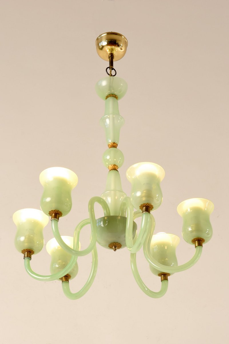 Lustre Suspension Verre Vert Art Déco - Abat-jour Verre Clair - E27 - Pour Salon, Salle à Manger