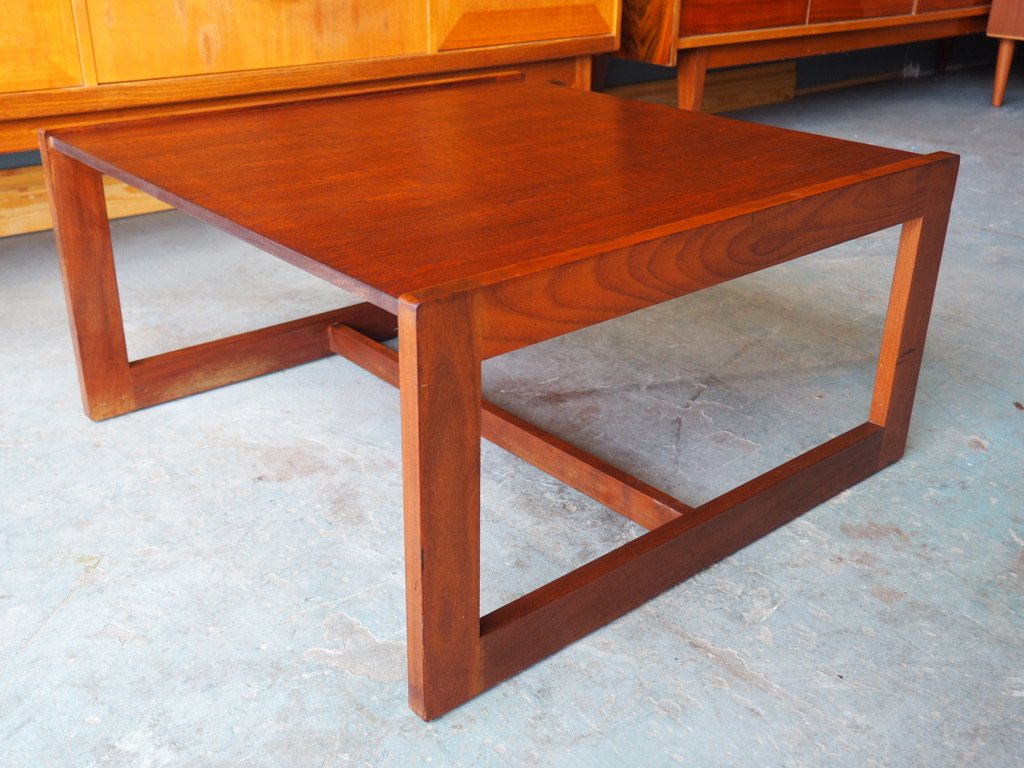 Mid Century Dark Teak Coffee Table With Cage Box Base From Myer Mid Century Dark Teak Coffee Table With Cage Box Base From Myer 1960s