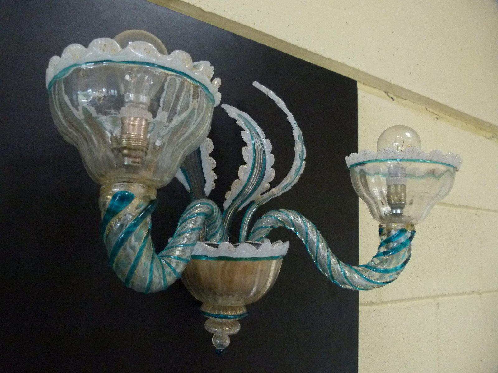 Gold & Green Murano Glass Wall Lights from Avem, 1960s, Set of 2 for