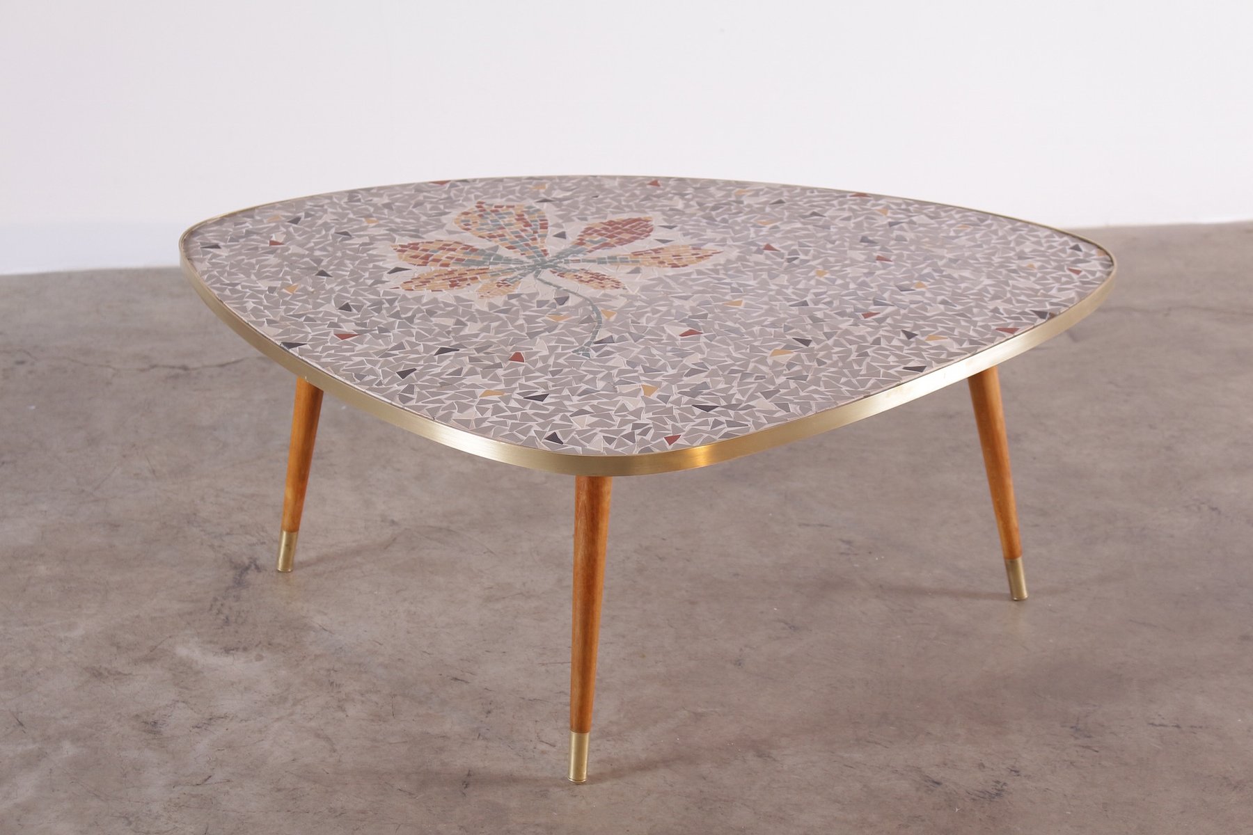 Mid Century Tripod Mosaic Coffee Table With Flower Pattern For Mid Century Tripod Mosaic Coffee Table With Flower Pattern