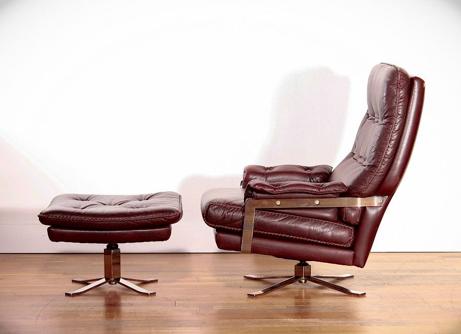 Leather Lounge Chair Ottoman By Arne Norell For Vatne Møbler Leather Lounge Chair Ottoman By Arne Norell For Vatne Møbler 1960s