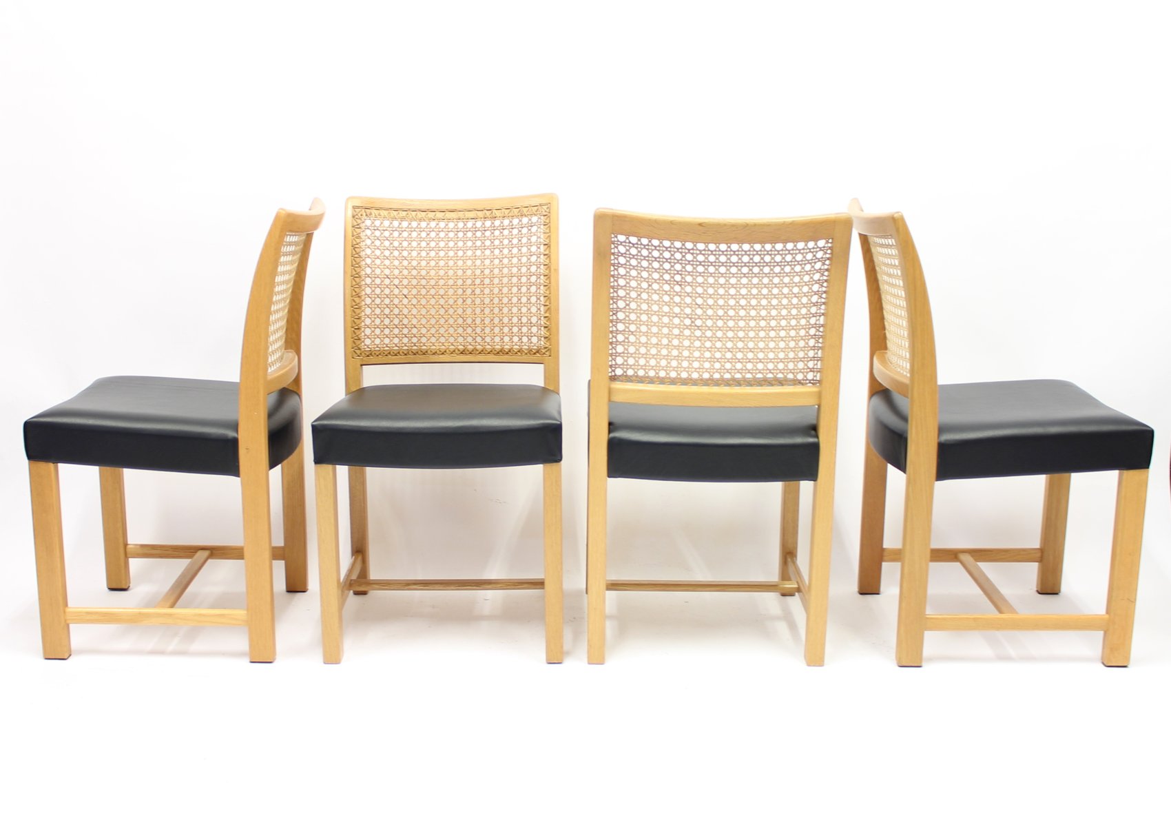 Finnish Oak, Leather & Cane Dining Chairs by Carl Gustaf Hiort af Ornäs