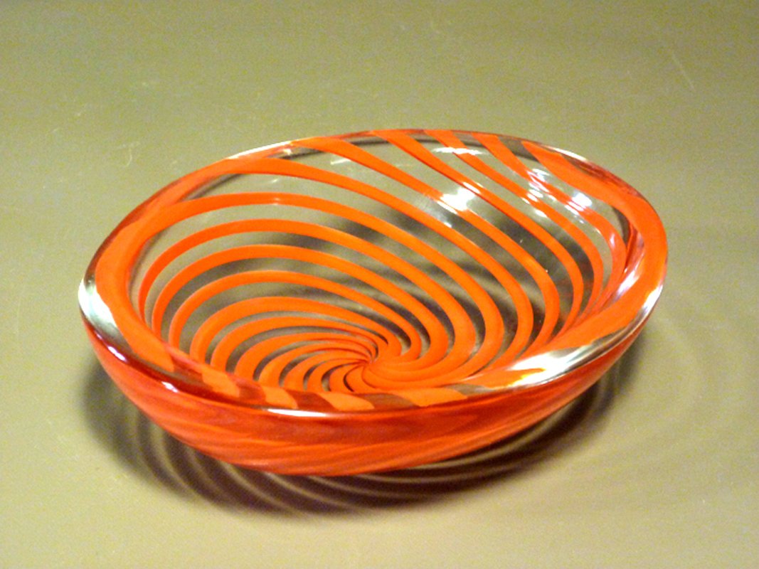 Mid-Century Glass Bowl with Red Swirls by Carlo Scarpa for Venini for