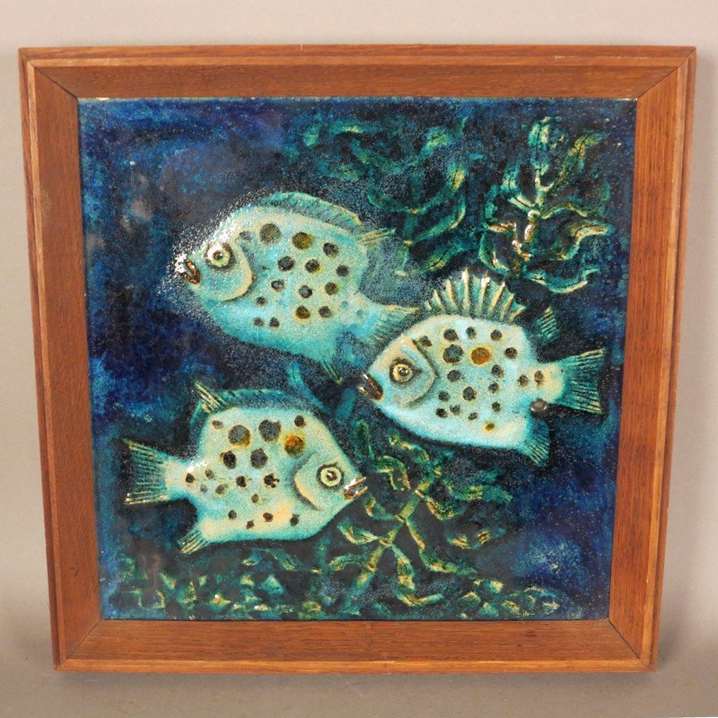 Grand Plat Mural Poisson en Céramique de Karlsruher Majolika, 1950s en — free download