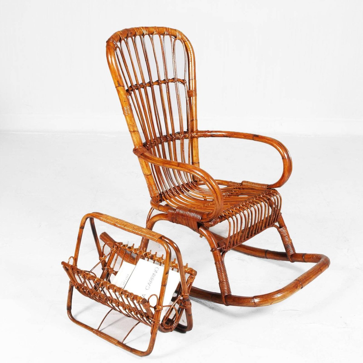Italienischer MidCentury Bambus Schaukelstuhl bei Pamono kaufen