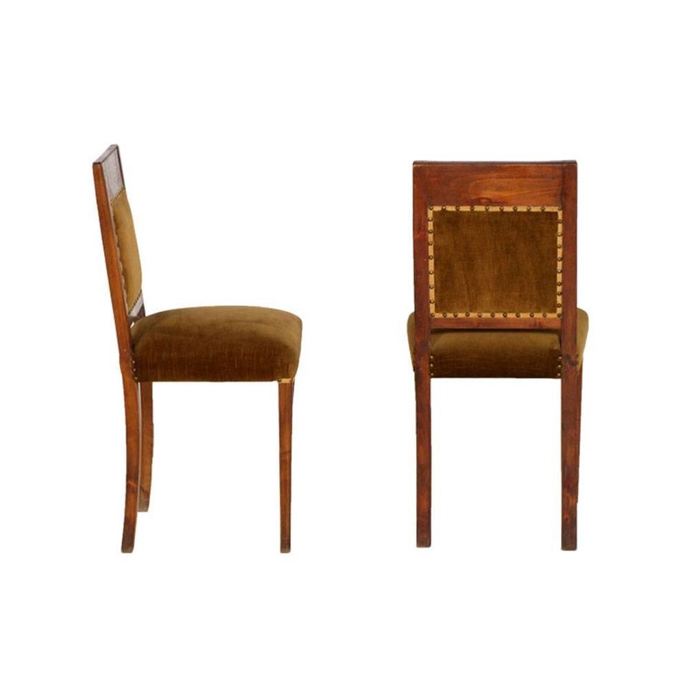 Art Deco Italian Walnut & Velvet Side Chairs, Set of 2 for sale at Pamono