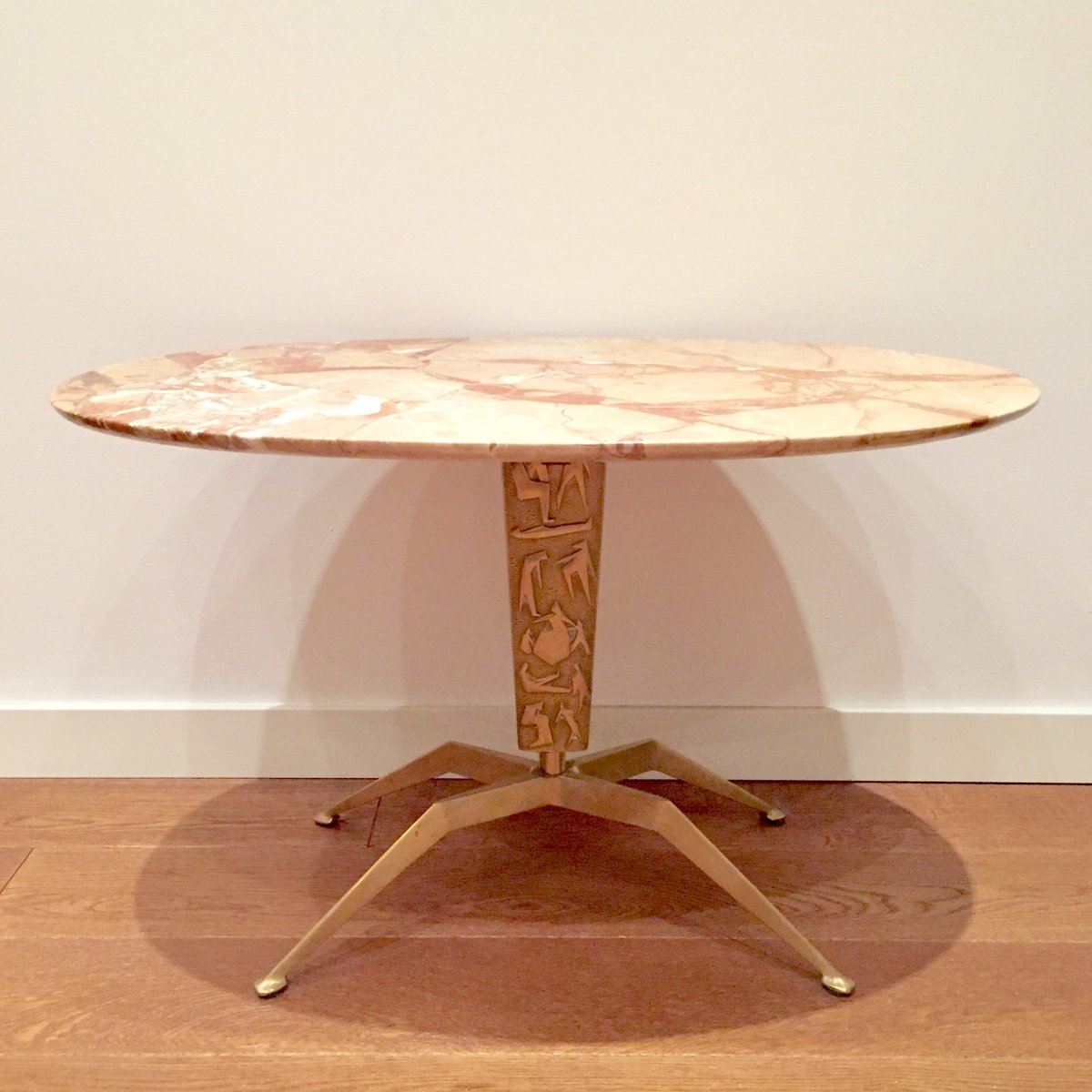 Brass pink marble coffee table 1950s