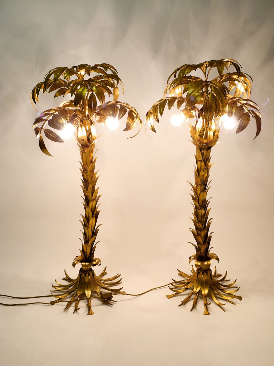 Brass Palm Tree Floor Lamps by Hans Kögl, 1970s, Set of 2 for sale at Pamono