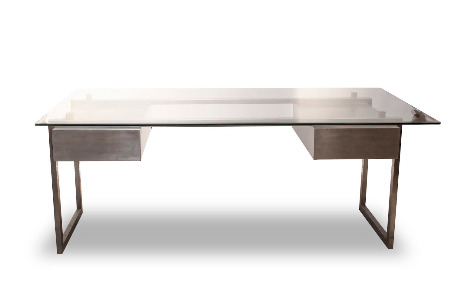 Brushed Stainless Steel President Desk With Glass Top 1970s For Brushed Stainless Steel President Desk With Glass Top 1970s