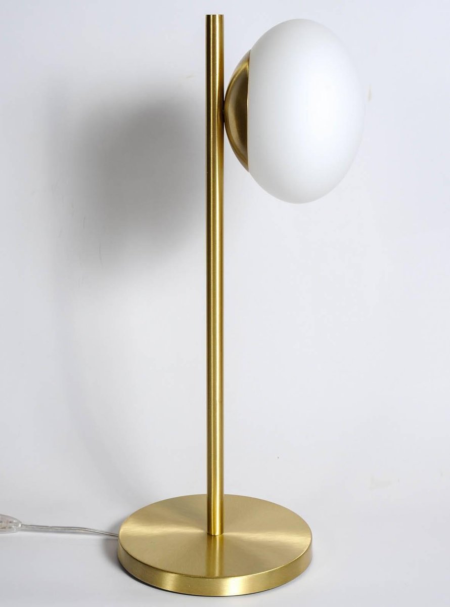 Satin Brass Table Lamp with Round White Glass Globe from Glustin ...