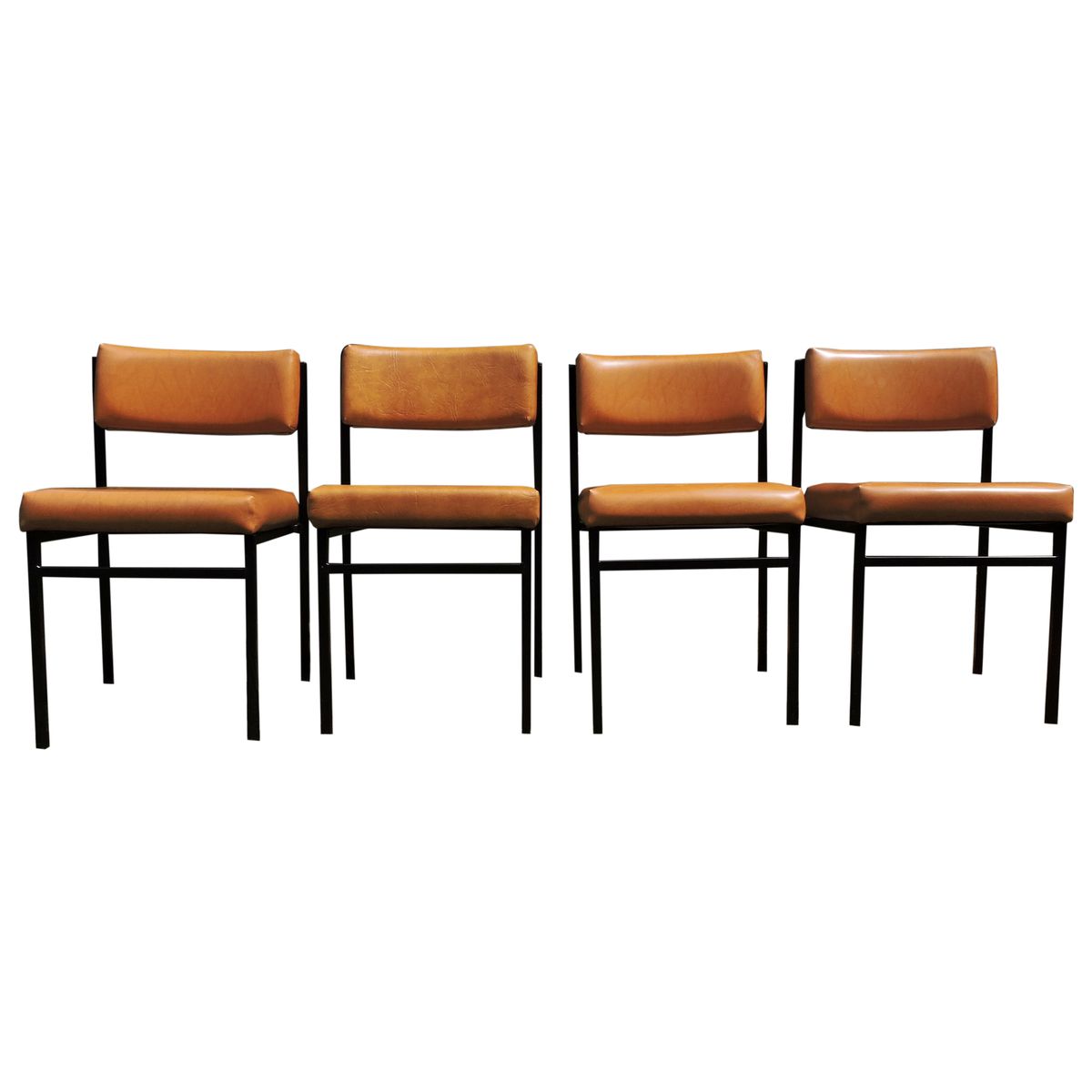Orange Faux Leather Black Metal Dining Chairs 1970s Set Of 4 For Orange Faux Leather Black Metal Dining Chairs 1970s Set Of 4