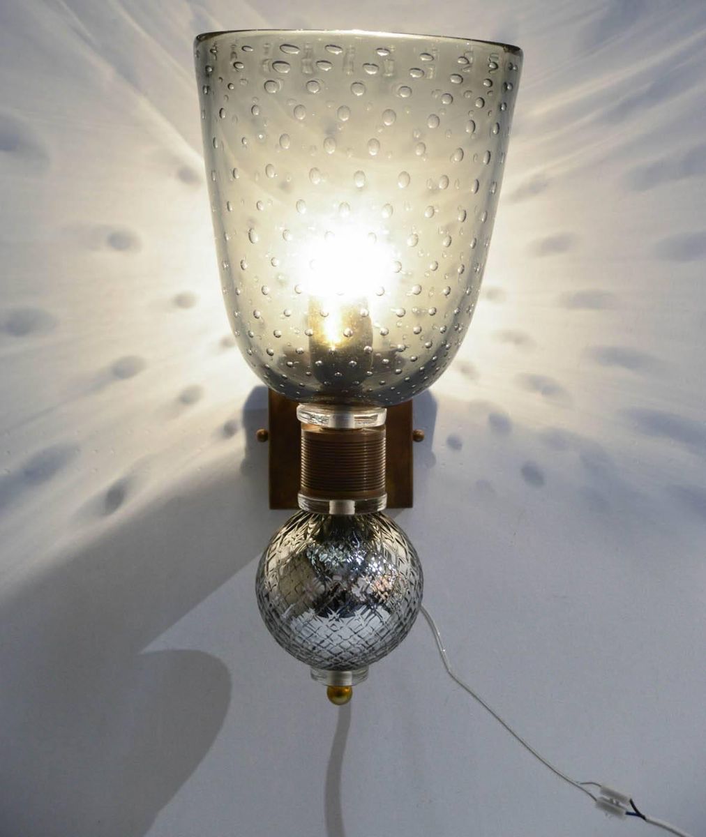 Appliques Murales Vintage en Verre Mercuré et Verre Murano, Set de 2 en