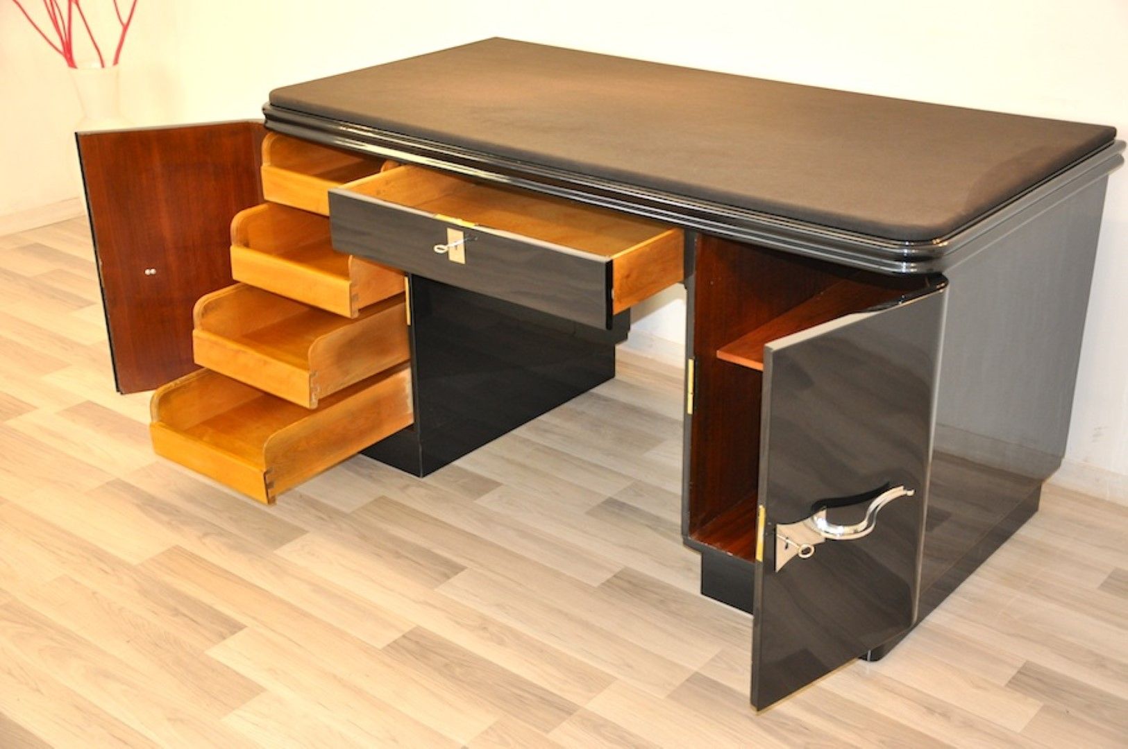 Art Deco Desk With Dark Grey Metallic Finish 1930s For At Pamono Per Piece
