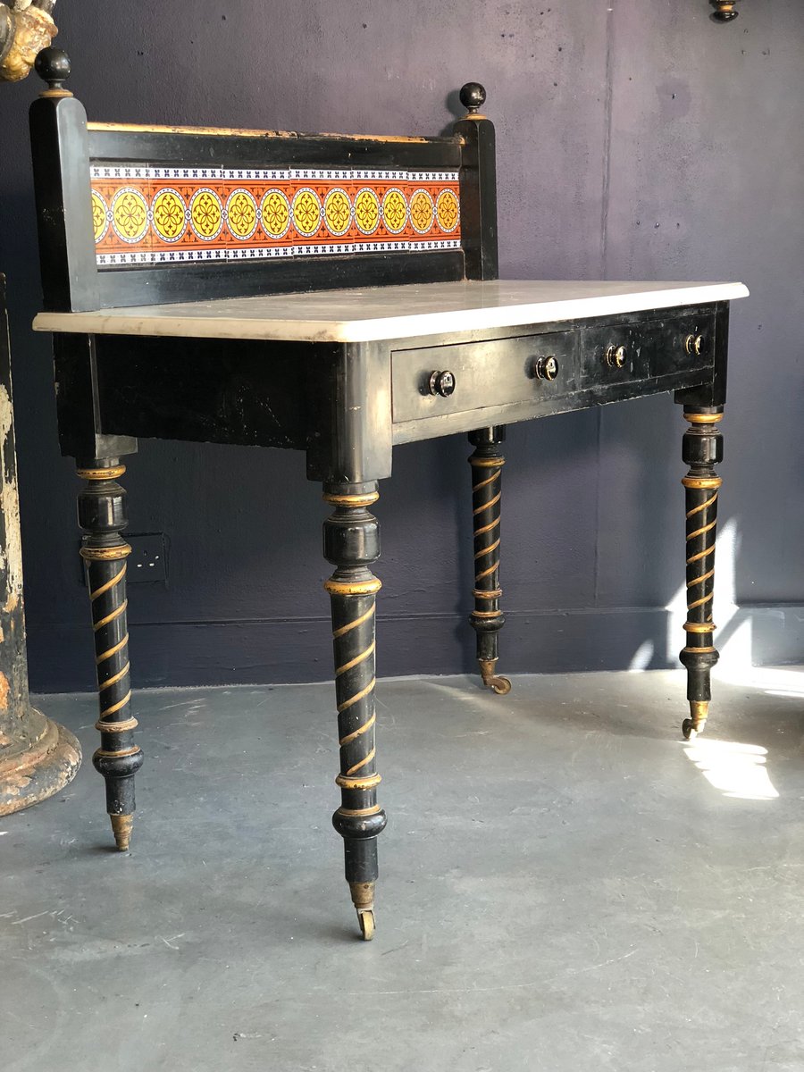Antique Ebonized Marble Top Washstand For At Pamono Antique Ebonized Marble Top Washstand