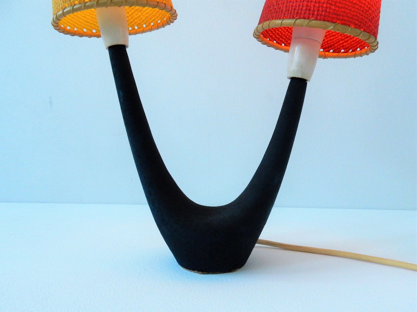 Lampe de Bureau Vintage avec Abat-jours Rouges et Jaunes, 1950s en