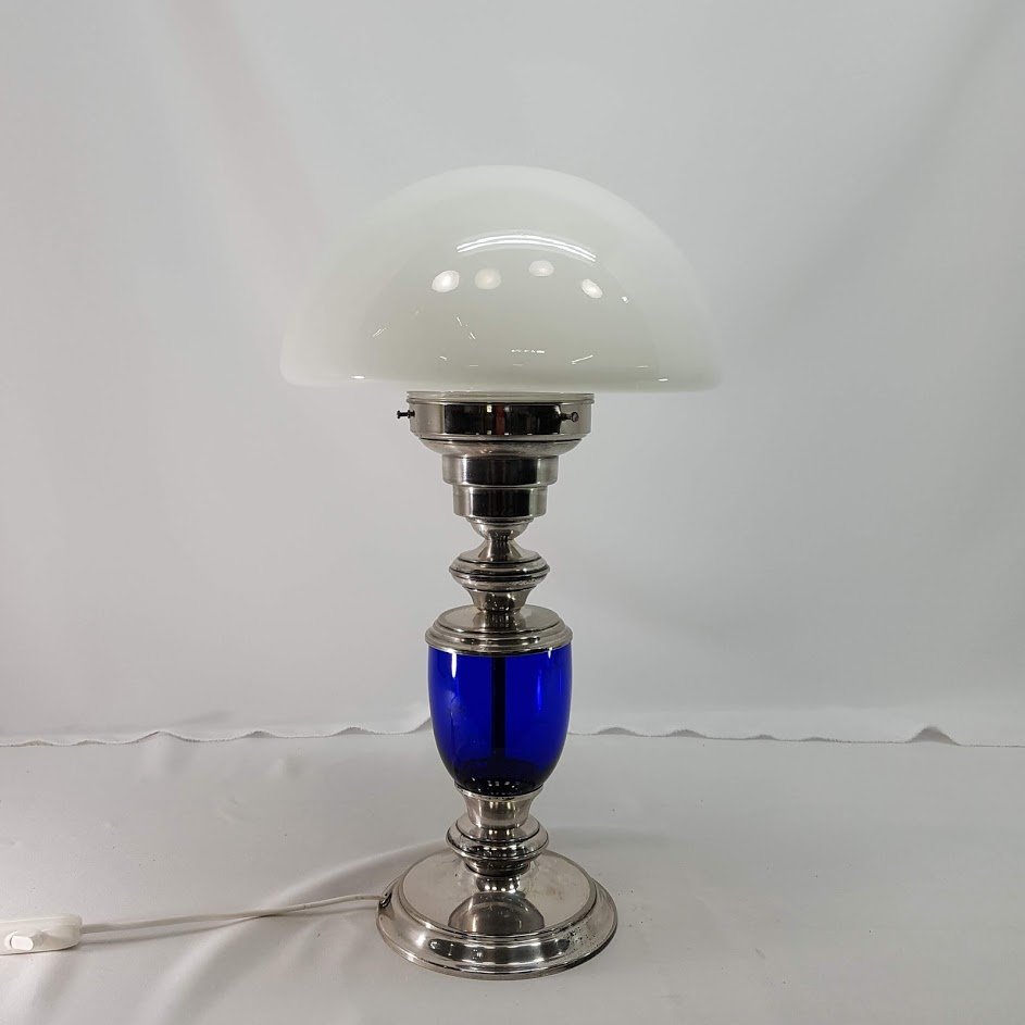 Vintage Silver Table Lamp With Cobalt Blue Glass For At Pamono Vintage Silver Table Lamp With Cobalt Blue Glass