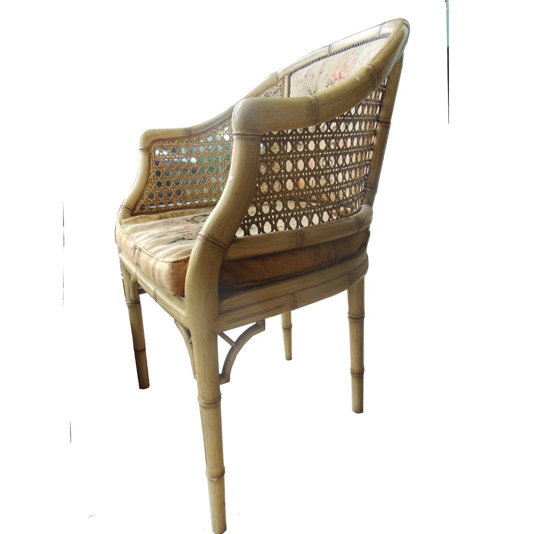 Vintage Cream Lacquered Faux Bamboo Barrel Chair for sale at Pamono