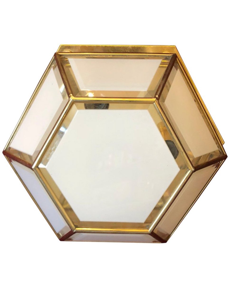 Mid Century Italian Modern Brass And White Glass Ceiling Light 1960s