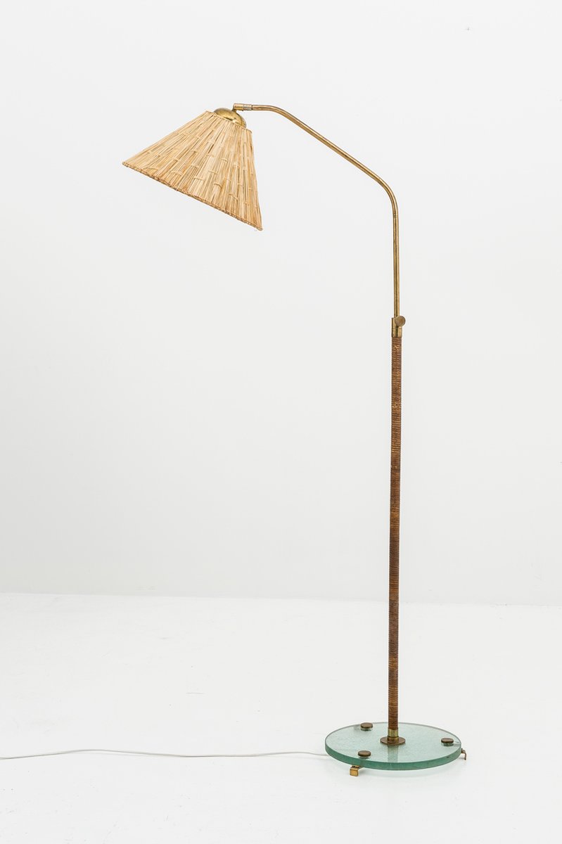 Swedish brass and rattan floor lamp 1930s