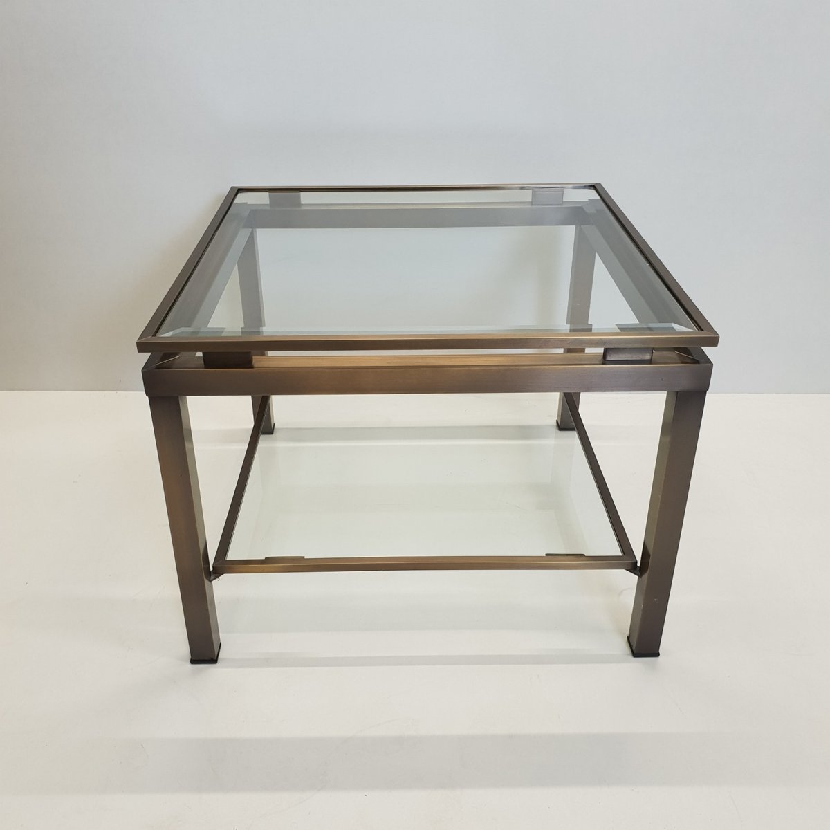 Square Brass Glass Side Table By Maison Jansen 1970s