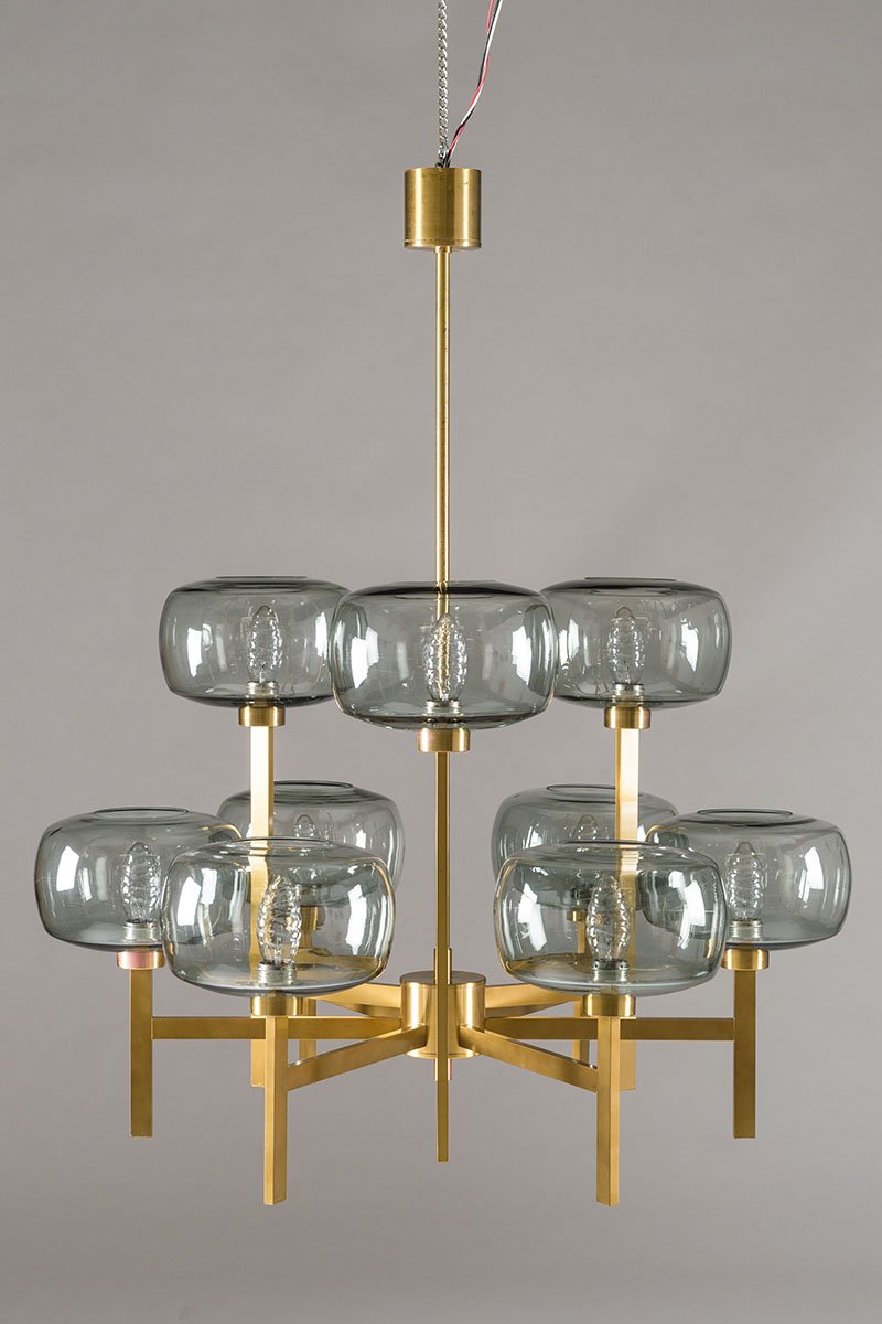 Swedish Chandelier In Brass Glass By Holger Johansson For Westal Swedish Chandelier In Brass Glass By Holger Johansson For Westal